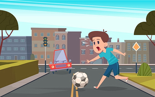 Drawing of child running into the street with oncoming car
