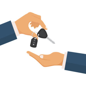Vector diagram of one man giving keys to another, Only hands showing.